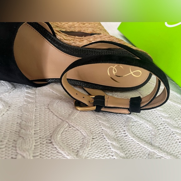 New! Sam Edelman Black Suede Wedge Platform Sandals Women’s Size 10 - Picture 3 of 15